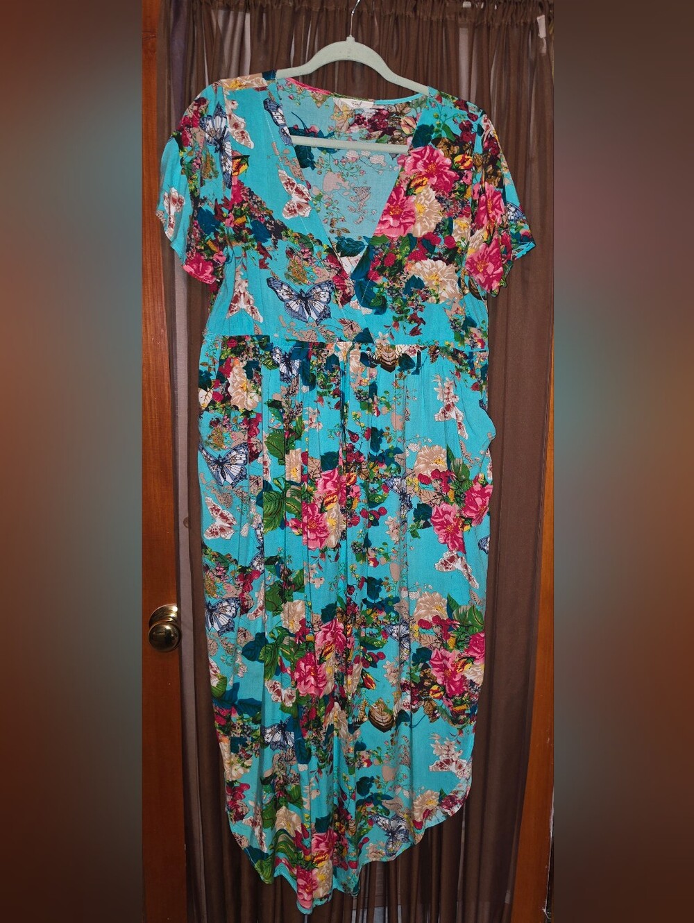 easel Turquoise Floral Asymmetrical Dress